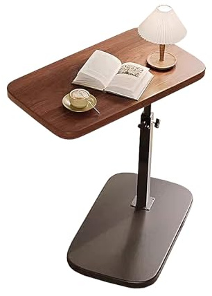 Höhenverstellbarer Tisch Verdickter Stahlrahmen Drehbar Beistelltisch Pflegebett Mit Rädern für Wohnzimmer, Schlafzimmer, Büro, Krankenhaus(Brown,40 * 30 * 45-80cm)