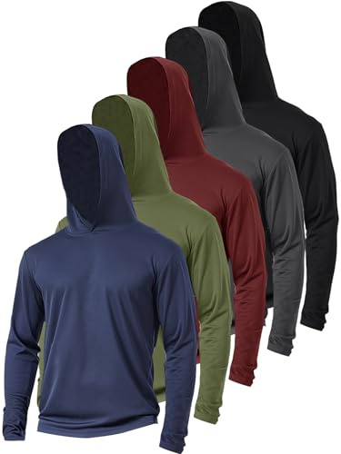 Suitswinew 5 Pack Sun Protection Hoodie for Men UV Long Sleeve Shirts Quick Dry Lightweight Work Athletic Rash Guards