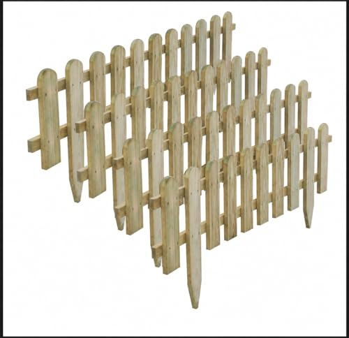 FAHD TRADERS Pack of 4 Wooden Picket Fence Panels | Weather-Resistant Garden Edging | Decorative Border for Lawn, Patio, Pathway & Flower Beds | Natural Wood Finish | 45x 120cm | Easy to Install