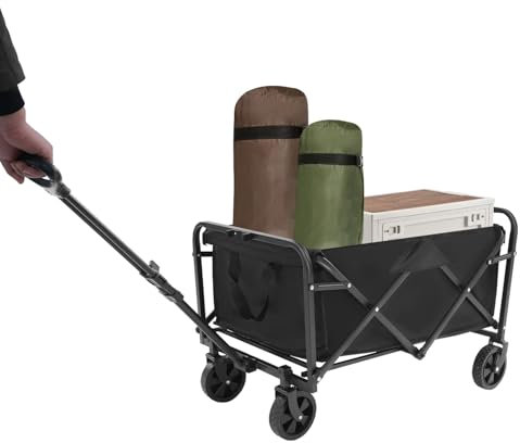 RjcdOPL Chariot de Transport Pliable, Charge Maximale 90 kg, en Tissu Oxford et Acier, pour Camping, Jardinage, Pique-niques, Achats (Noir)