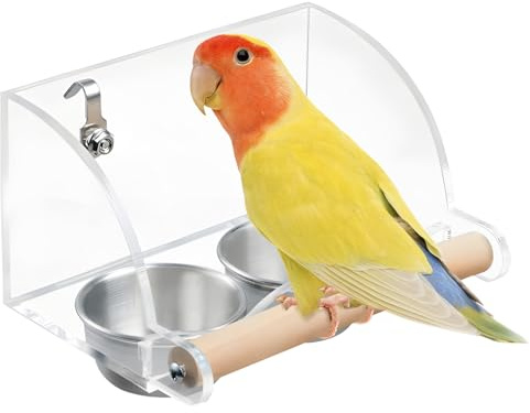 GD HUA Vogel Futter- und Wassernapf, Transparente Vogelfutterspender,Wasser Futterspender, Edelstahl Doppel-Vogelnäpfe mit Rutschfestem Stände,Geeignet für Alle Papageienarten