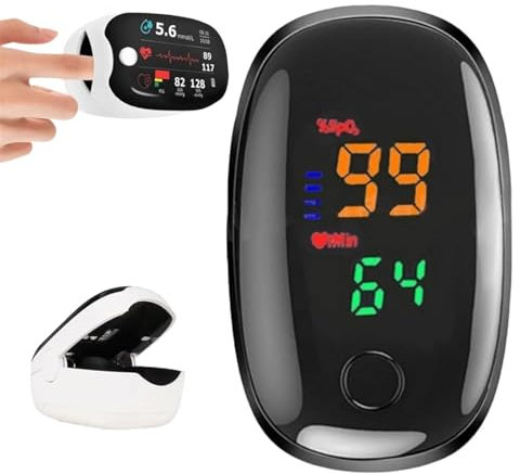 Oxymètre de Doigt Professionnel avec Moniteur d'Oxymétrie Non Invasif Mesure Précise du Pouls et de la Saturation en Oxygène Écran LED Clair, Compact et Portable