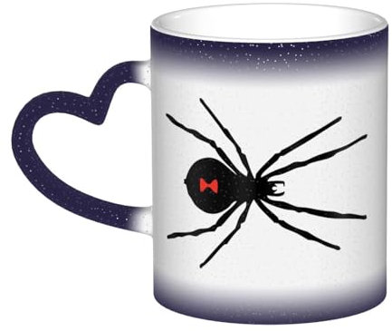 HYSDPUZK Black Spider Color Changing Mug in The Sky - Full-Print Ceramic Mug with Heat-Sensitive Technology, Black to White Transformation