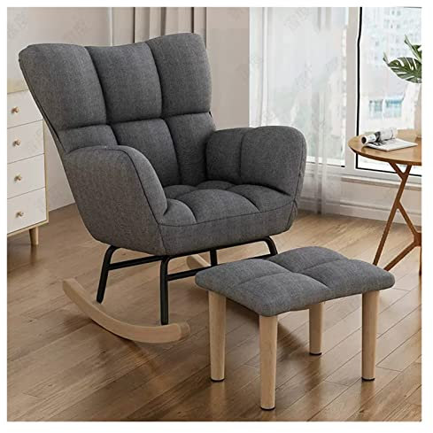 OWOHYG Moderner Schaukelsessel mit Fußhocker, gepolstertes hohes Ohrensessel-Design, Freizeit-Schaukelsessel mit bequemem Kissen für Wohnzimmer/Schlafzimmer, komfortabel und stilvoll (Grau1)