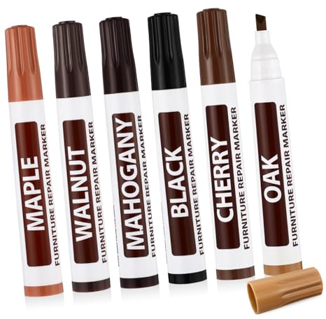 GOOHOCHY 6 Pezzi Pennarelli per Ritocchi Mobili Legno Pennarelli per Riparazione Graffi Asciugatura Rapida e Copertura per Tavoli e Mobili Usurati