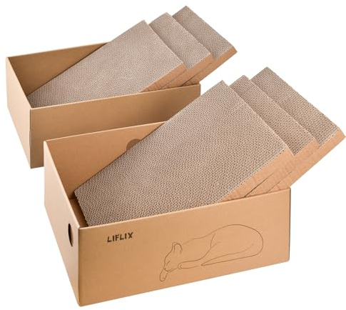 LIFLIX 6 STK. Kratzbretter mit 2 Boxen, 43.5×33.5×15.5cm Kratzpappe für Katzen mit hochwertiger Karton