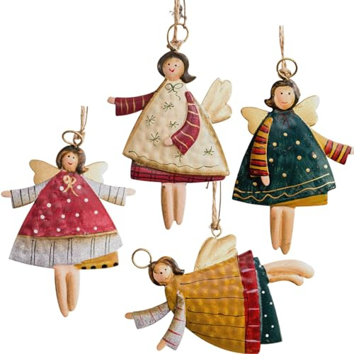 4 Pezzi Angelo Pendente Decorazione Di Natale, Ornamenti Angelo In Metallo Dipinto Da 10 Cm, Decorazioni Natalizie Angelo In Ferro Retrò, Per Decorazioni Di Natale