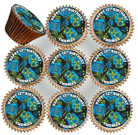 30 x GAMING PARTY BIRTHDAY PERSONALISED EDIBLE ICING 3.8 cms CUPCAKE TOPPERS DECORATIONS SV-55