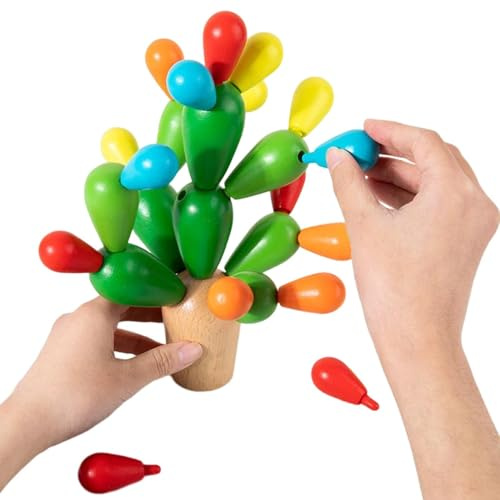 Genérico Rainbow Cactus Empileur en bois Jouet d'apprentissage inspiré du jeu d'équilibre en couches vibrantes Aide douce à la coordination des mains - Bords Crecimie