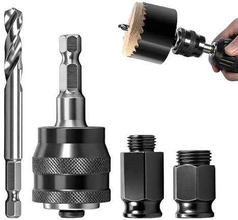 Adaptateur de Dégagement Rapide pour Scie Cloche Bi-Métal 4 Pièces | Extracteur de Noyau avec Foret Pilote et Tige de Connexion Compatible Scies Cloches 12-102 mm pour Tuyaux