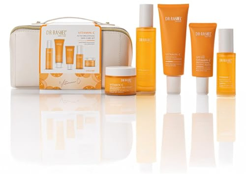 Vitamin C ansiktsvård set 5 delar – anti-rynk hudvård med serum, dagkräm, nattkräm, rengöringsgel, toner SPF 50 solskydd – anti-åldring, hudvård, skincare set, presentset damer