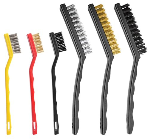 6 Pcs BrosseMetallique a Main,Petites Brosse Métallique en Acier Inoxydable | Laiton Nylon, Brosses Métalliques pour Nettoyage Enlever Rouille, Peinture et Scories de Soudure(7 Pouces, 9 Pouces)