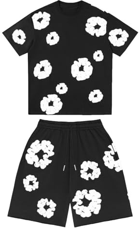 WOGOYO Conjunto Unisex 2 Piezas Estampado Floral, Ropa Deportiva Verano Y2K, Camiseta Manga Corta y Pantalones Cortos Estilo Hip Hop