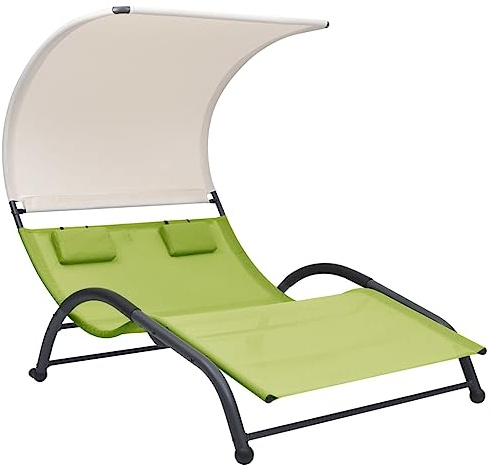 QJBSAVVA Sdraio doppio con tettuccio parasole, lettino da giardino per 2 persone, lettino da sole in textilene e acciaio, con 2 cuscini, lettino relax per giardino, terrazza e balcone, 190 x 137 x 158