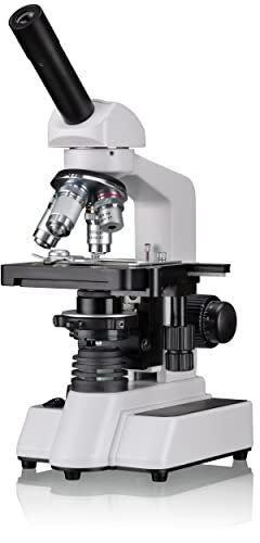 Bresser hochwertiges monokulares Durchlicht-Mikroskop, Erudit DLX 40x-1000x Vergrößerung, koaxialer Kreuztisch, Grob- und Feinfokussierung und justierbarer Abbe-Kondensor, LED mit Akku-/ Netzbetrieb