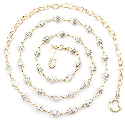 Trimming Shop Verstellbare Taillengürtel aus Silber Metall Kettengürtel für Damen mit 1-reihigem Strass in Einheitsgröße für Mädchen Modeaccessoire, 8 mm breit