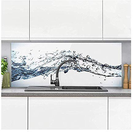 Spritzschutz Küche - Water Splash I inkl. Magnethalterung I hitzebeständig für alle Herdarten geeignet I Küchenrückwand Glas, Spritzschutz Herd, Küchenspiegel Platte I HxB: 40x100 cm
