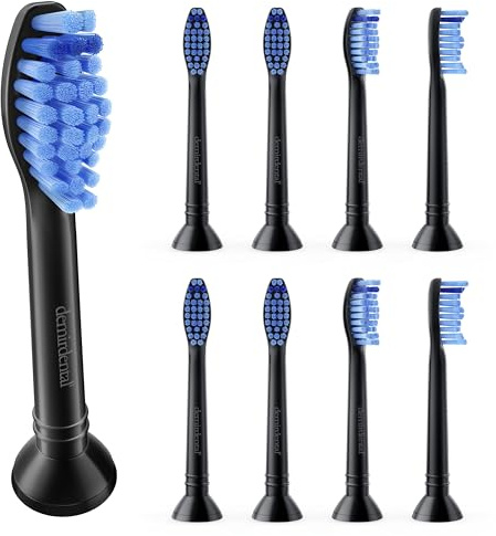 8er demirdental Ersatzbürsten passend für Philips Sonicare, Medium, Schwarz | Aufsätze & Aufsteckbürsten entsprechend HX6018 Bürstenköpfen, schadstoffgeprüft & BPA-frei, inkl. Schutzkappen & Farbringen