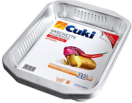 Cuki Vaschette Alluminio 8 Porzioni Ultra Forza Con Manici, Formato Convenienza, 1 Conf. da 10 Pezzi