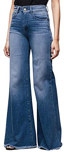 semen Women Wide Leg High Waisted Flared Jeans Retro Bootcut Raw Hem Denim Pants