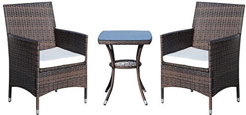 Outsunny Polyrattan Gartenmöbel Set, Outdoor Lounge Balkonmöbel für 2 Personen, 3-teilig Sitzgruppe, 2 Stühle, Tisch Sitzkissen, Gartenlounge für Garten, Terrasse, Balkon, Braun