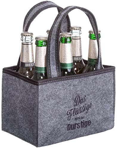 Brandsseller Herren Handtasche Flaschenkorb Flaschenträger Einkaufstasche Aufbewahrungstasche - aus Filz - für 6 Flaschen - Anthrazit- mit Stickerei Das Flüssige muss ins Durstige