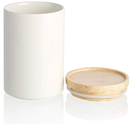 Sweejar Kitchen Canisters Ceramic Food Storage Jar, Stackable Containers with Airtight Seal Wooden Lid for Serving Ground Coffee, Tea, Sugar, Salt and More - 28 Fl Oz (White)