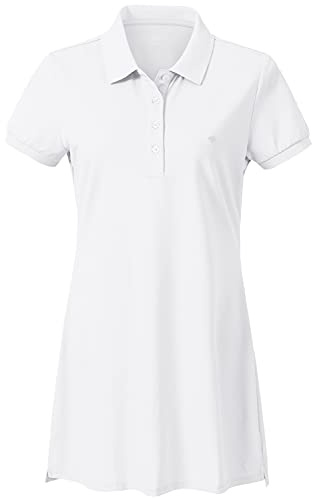 AjezMax Dam poloklänning kortärmad bomull sport tennis golfklänning, Vitt och blått, XL
