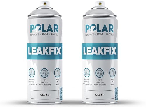 Polar Leak Fix Waterproof Sealant Spray, 2 x 400ml, Clear | Rubberised Waterproof Sealant Spray, Roof, Gutter and Pipe Repair, Crack Filler, Interior and Exterior, Weatherproof