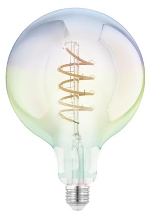 EGLO E27 LED Lampe farbig, große Glühbirne bunt schimmernd | Globe Leuchtmittel in Regenbogenfarben, 3 Watt, Glühlampe warmweiß, 2200k, G150, Ø 15 cm