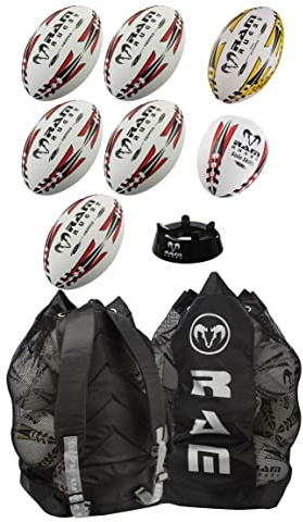 Ram Rugby - Skills Ball Bundle - Size 5, 4 or 3 - 9 Piece Set - 8 Pack - Improve Passing, Catching, Kicking & Throwing Skills