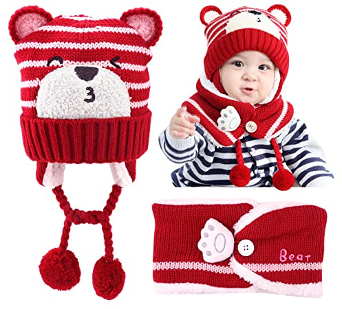 GLAITC Babymössor vinter, 46–50 cm babyhattar nyfödda med halsduk varm och mjuk mössa hattar småbarn hattar pojkar baby flicka vintermössor småbarn vintermössa stickade hattar, för höst vinter unisex