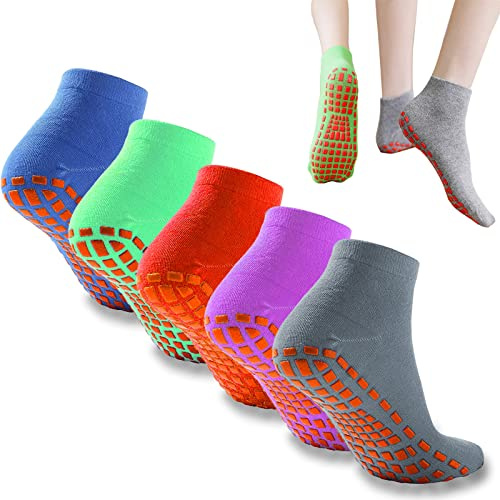 Chaussettes Antidérapantes, 5 Paires Chaussettes Yoga Pour Hommes et Femmes, Chaussettes Pilates Pour Yoga, Pilates, Ballet, l'aérobic et Entraînements Fitness