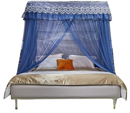 OKUOKA Betthimmel U-förmiges einziehbares Spitzen-Moskitonetz, bodenstehender Betthimmel für den Haushalt mit Ständer, einfache Installation (Farbe: A1, Größe: 180 x 200 x 210 cm)