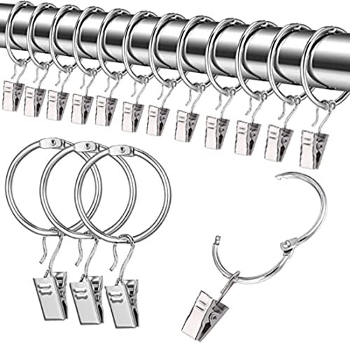 Gardinenklemmen mit Ringen, 50 Stück, 38 mm Innendurchmesser Gardinenringe, Vorhang Ringe mit Klammer Haken (Silver)