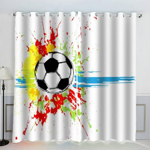 AKATIE Kinderzimmer Vorhänge Bunter Fußball Kunst Fenstervorhang mit ösen Junge Mädchen Schlafzimmer Wohnzimmer Küche Verdunklungsvorhang 2-Set (150x166 cm)