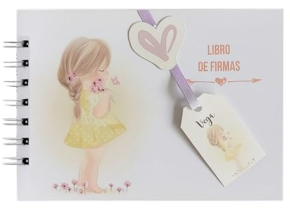 Libro de Firmas Candela, regalo de comunión, personalizable, disponible varios idiomas, páginas internas para escribir, tamaño A5, Álbum de Recuerdos Invitados para Fiesta