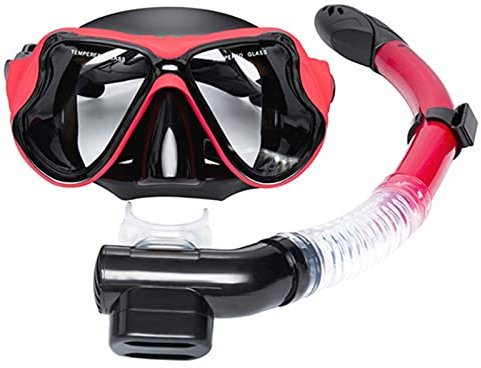 Schnorchelmasken-Set, Schnorchelset mit Tauchmaske und Trockenschnorchel, Tauchen, verstellbare Kopfgurte, leichtes Atmen mit Trockenschnorchel, geeignet für Männer, Frauen, Erwachsene und Jugendliche