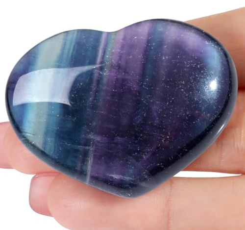 AWARDSEN 45 mm Groß Fluorit Herz Kristalle Edelsteine Geschenke für Frauen, Reiki Heilsteine Handschmeichler Stein für Valentinstag, Geburtstage, Jahrestag, Muttertag und Thanksgiving Tag