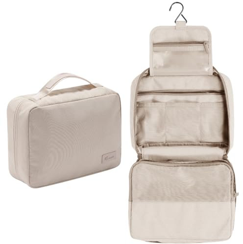 Groß Kulturbeutel Damen & Herren - Gross Kulturtasche Zum Aufhängen, Kosmetiktasche - Waschtasche für Frauen & Mädchen-Beige