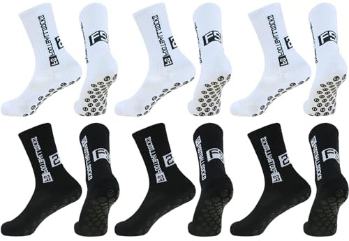 6 Paar Fußballsocken-Set, Fußball Socken Männer, Anti Rutsch Sportsocken, Unisex Grip Socken Fussball, Football Socks für Herren Damen, Fußball, Basketball, Laufen(Weiß&Schwarz)