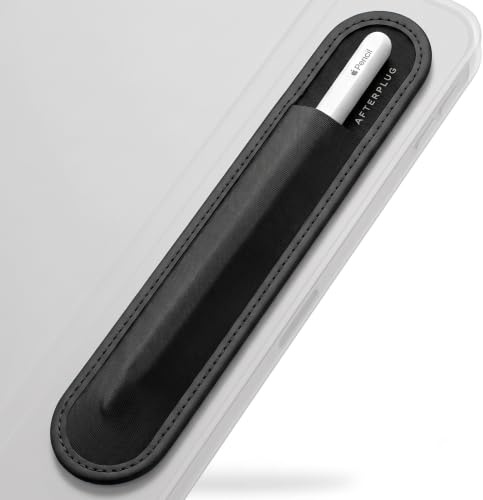 Afterplug Stick On Stylus-hållare – helt svart design, mikrofiberbas, rivbeständigt elastiskt ärm, 3M lim, kompatibel med Apple Pencil 1:a, 2:a gen, USB C och Pro och andra – svart