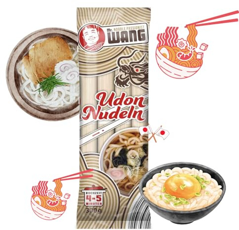 Mr. WANG Udon Noodles 36 x 300 g (confezione conveniente, ingredienti naturali, vegan), spaghetti di grano giapponesi per zuppe, insalate – perfetto per ufficio ristorante, gastro