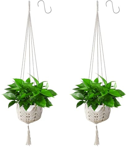 Apstaqeoo Cotton Rope Macrame Plant Hanger with 2 Hooks - Planter Basket for Indoor Outdoor Balcony Garden Home Decor (101cm)