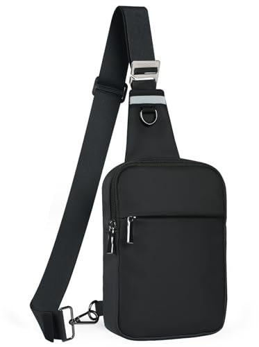 Tibroni Sling Bag Single Shoulder Ryggsäck Män och Kvinnor Liten, Väska Ryggsäck Axelväska Herr Liten Travel Sling Bag, Midjeväska för Män, Mobiltelefonväska, Mage, Sport, Vandring, Svart, Mały