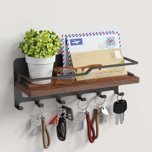 HapiRm Schlüsselbrett mit Ablage Schlüsselboard - Schlüsselbrett Holz mit 6 Haken und Abgeschlossener Schlüsselhalter, Praktische Schlüsselablage für Flur, Büro oder als Geschenk,Schwarz