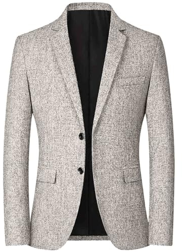 Mens Casual 2 Button Blazer Slim Fit Blazer Jacket Dress Business Wedding Party Jacket Vintage Wool Tweed Jacket Oversized Comfortable Sports Coats Solid Colours Long Sleeve Suit Jackets Grey