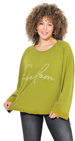 Ulla Popken Femme Grandes Tailles Sweat-Shirt, Broderie, col Rond, Manches Longues, Bords roulottés Vert Avocat 46+ 832509428-46+