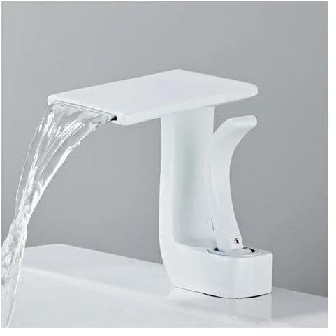 Grifo de bañera for baño, grifo mezclador de agua fría y caliente, grifos de lavabo con pintura de latón, montaje en cubierta Blanco/negro de un solo orificio con 2 mangueras(White)