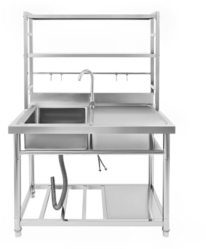 Rostfritt Stål Bord Diskbänk Med Underskåp och Kran - Kommersiell För Restaurang, Utomhus, Inomhus, 100 x 50 x 160 cm (A)